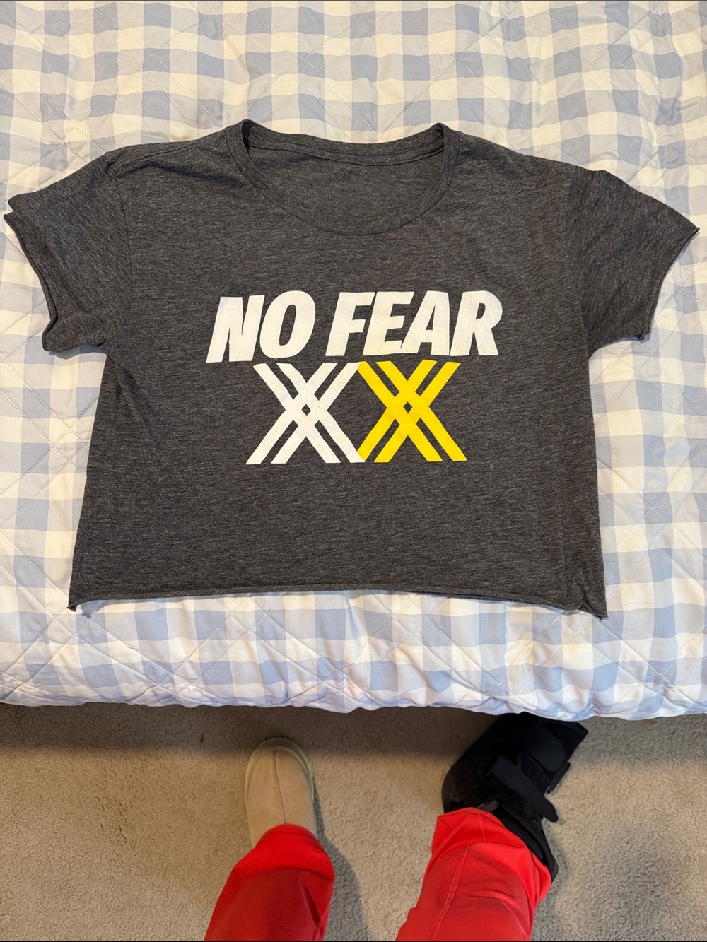 No Fear Women’s Charcoal Graphic Tee with Yellow Accent